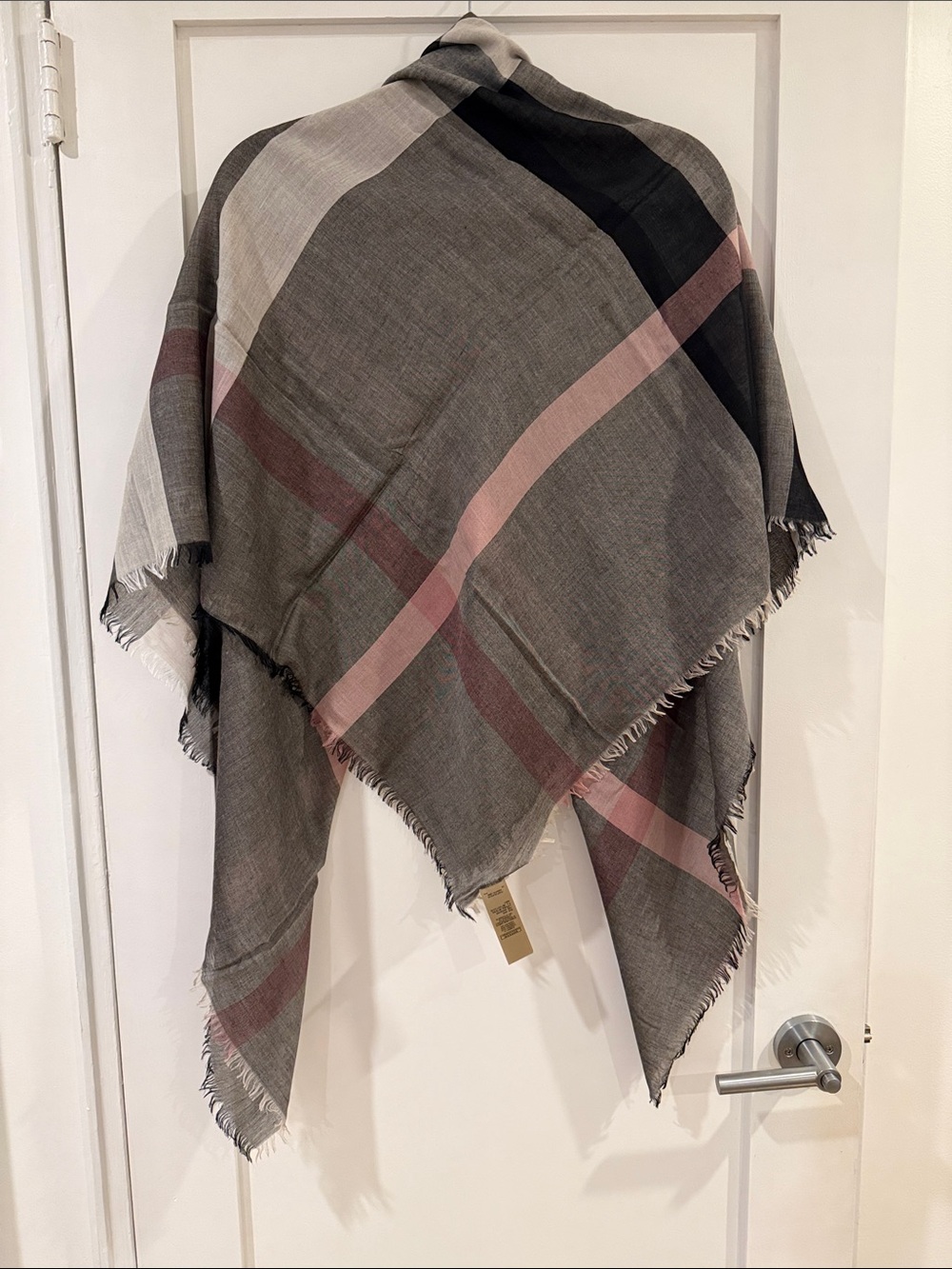 NWOT. Burberry Black Gray Check Modal Wool Square Scarf - Picture 3 of 13